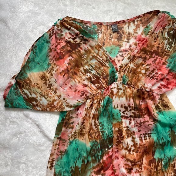 Bisou Bisou Women's Multicolored Sheer Empire Waist Open Arm Swimsuit Cover L - Picture 2 of 11